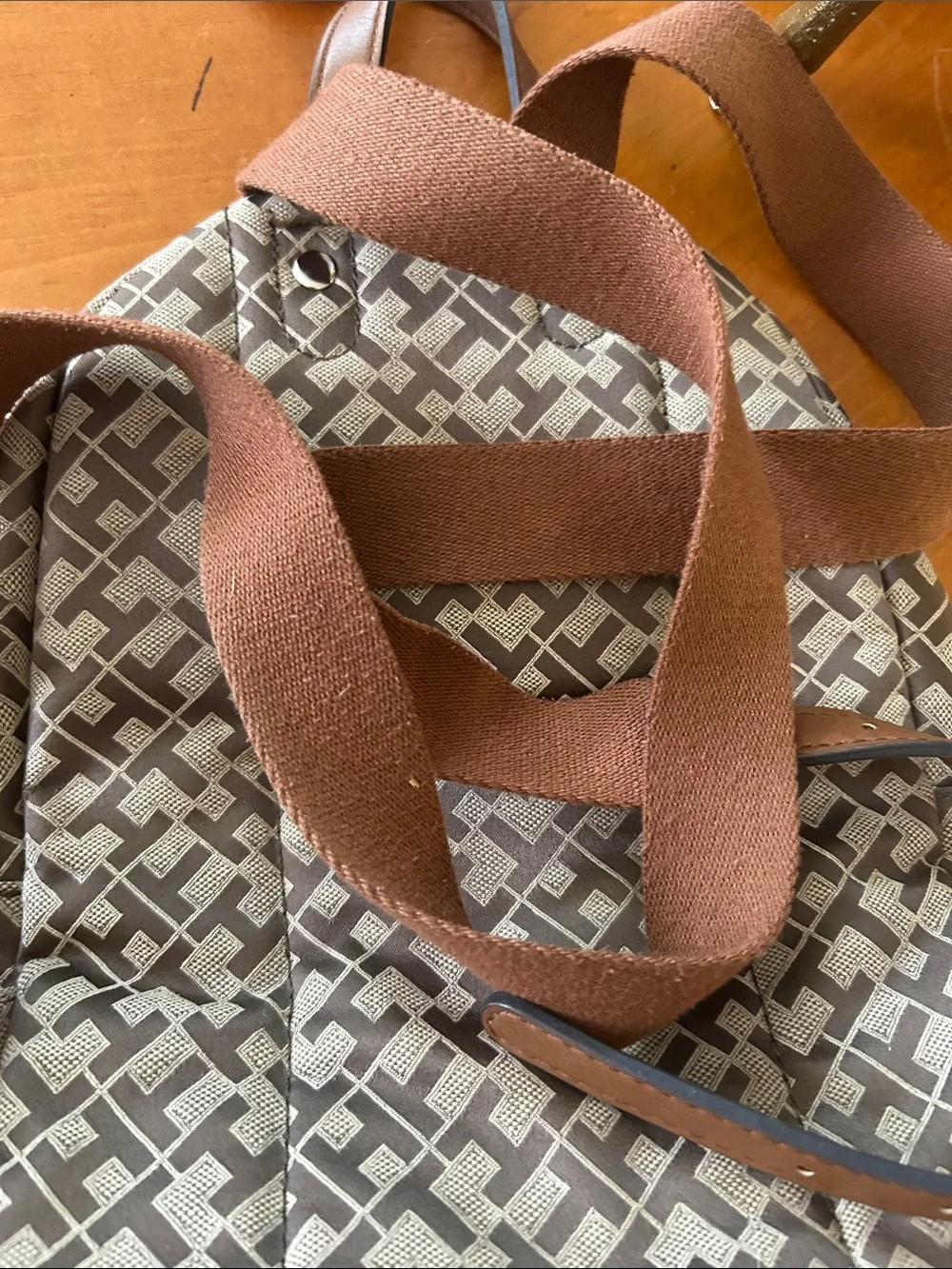 Tommy Hilfiger Beige and Brown Logo Print Backpack